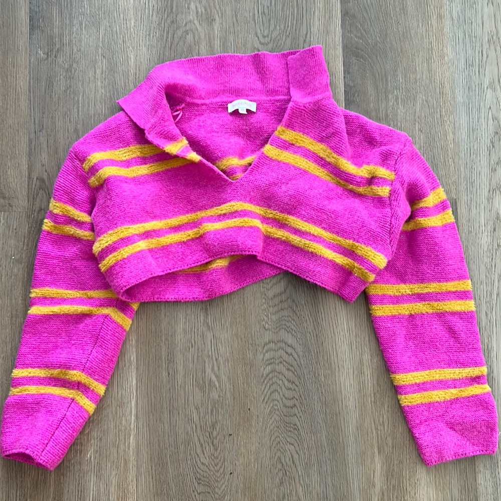 pink and yellow striped sweater